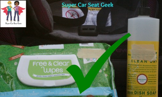 Yes, folks. It's just that simple. Baby wipes &/or a small amount mild dish soap on a damp (not soaking wet!) sponge or washcloth are safe to use on a harness or seat belt.